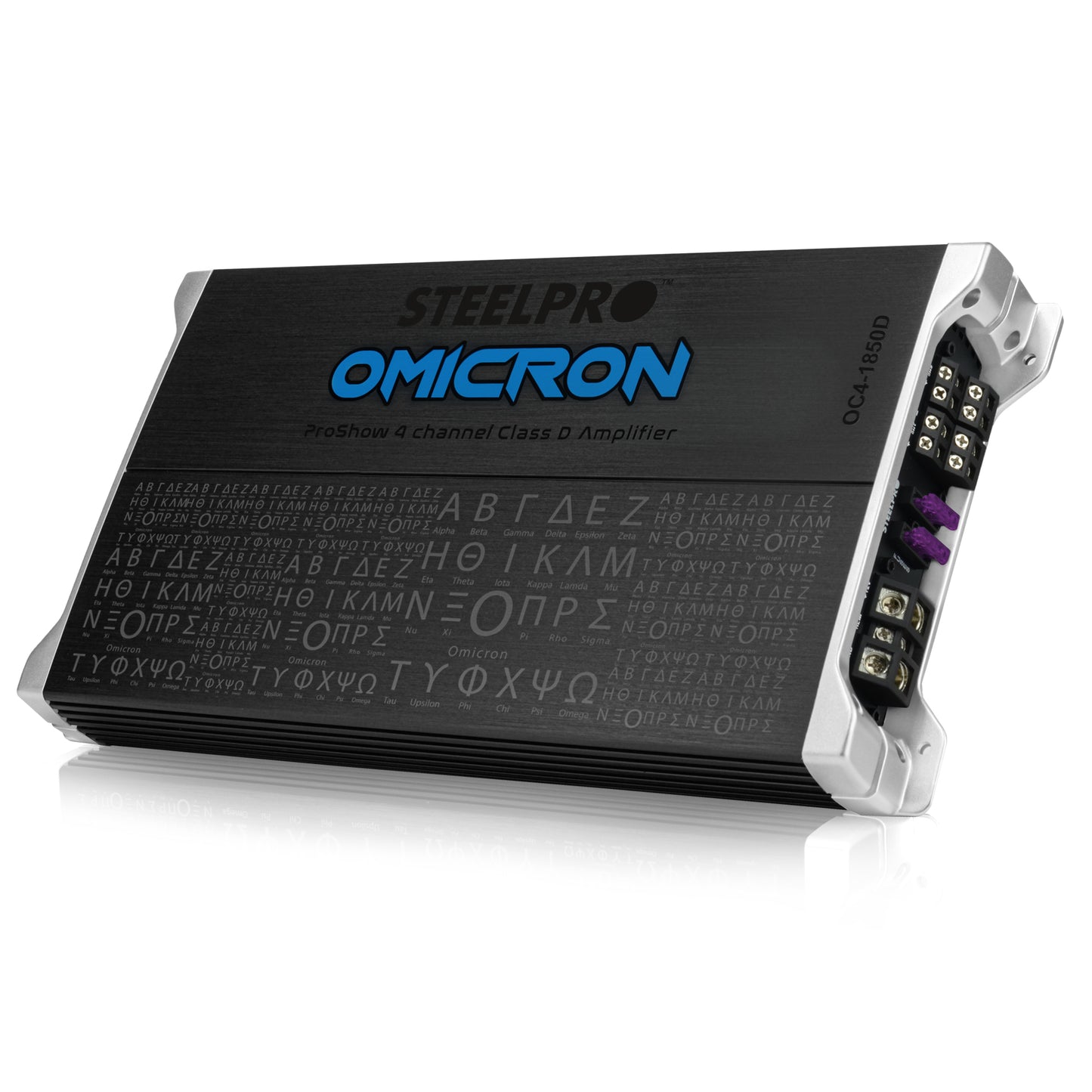Amplificador OC4-1850D 4 Canales Omicron by Steelpro para Bocinas/Medios Rangos , Full Range 4/2 Ohms Estable, Alto Rendimiento Open Show, Crossover HPF/LPF/ FULL, Modo Bridge para bajos / Bass Boost 6dB