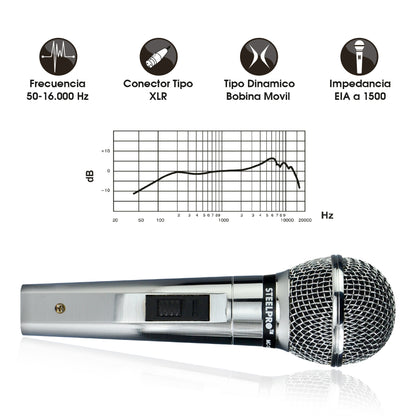 MC-1370 Micrófono Dinámico Profesional Cardioide XLR Para Voz Vocalistas Karaoke Eventos Audio En Vivo Respuesta 50Hz-16000Hz Bobina Móvil Steelpro