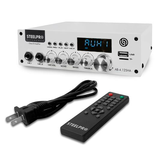 Amplificador de Audio Steelpro AB-4.125HA 4 Canales Bluetooth 500W (4x125W) para Bocinas 8 Ohms