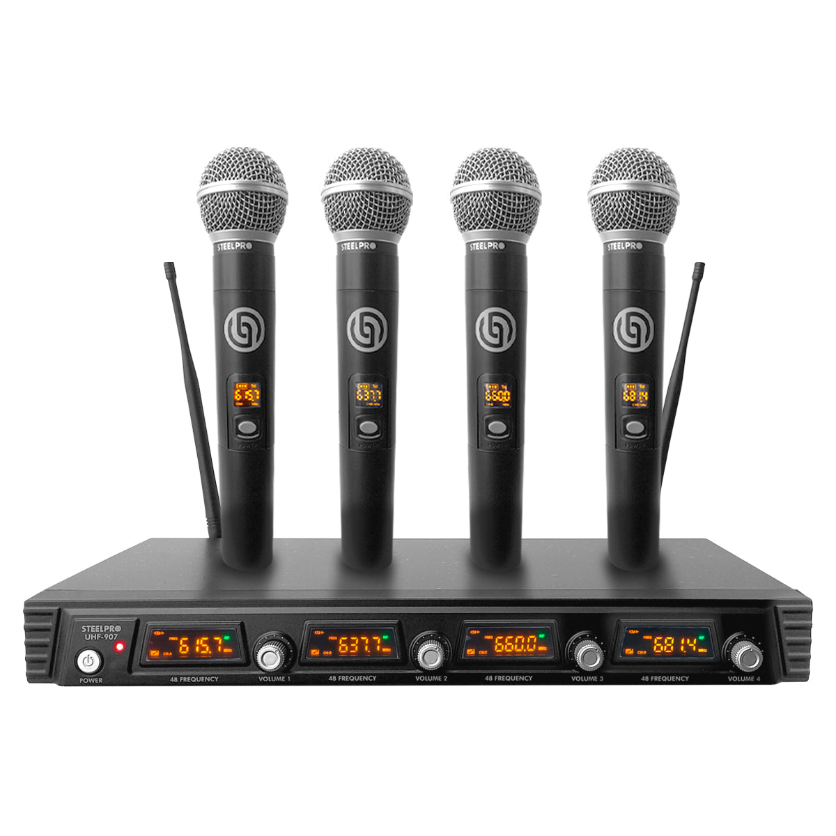 Set Profesional 4 Micrófonos Inalámbricos Uhf 70m Steelpro