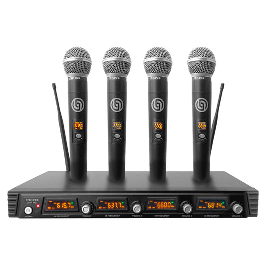 Set Profesional 4 Micrófonos Inalámbricos Uhf 70m Steelpro