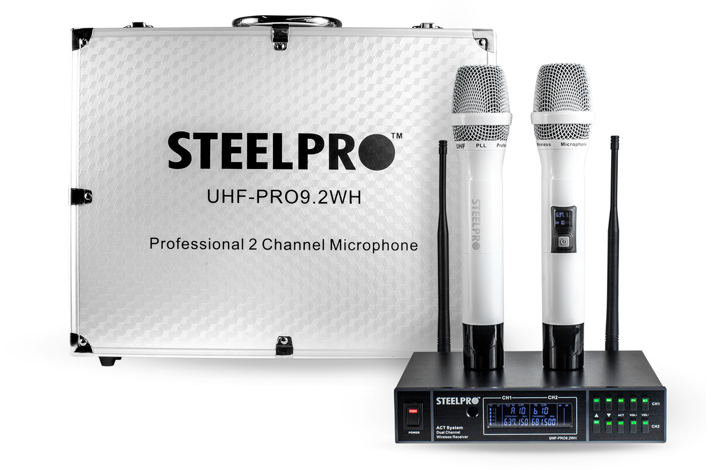 Microfono Uhf Profesional Blanco Frecuen Multicanal Steelpro