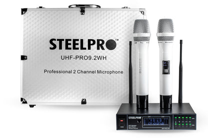 Microfono Uhf Profesional Blanco Frecuen Multicanal Steelpro