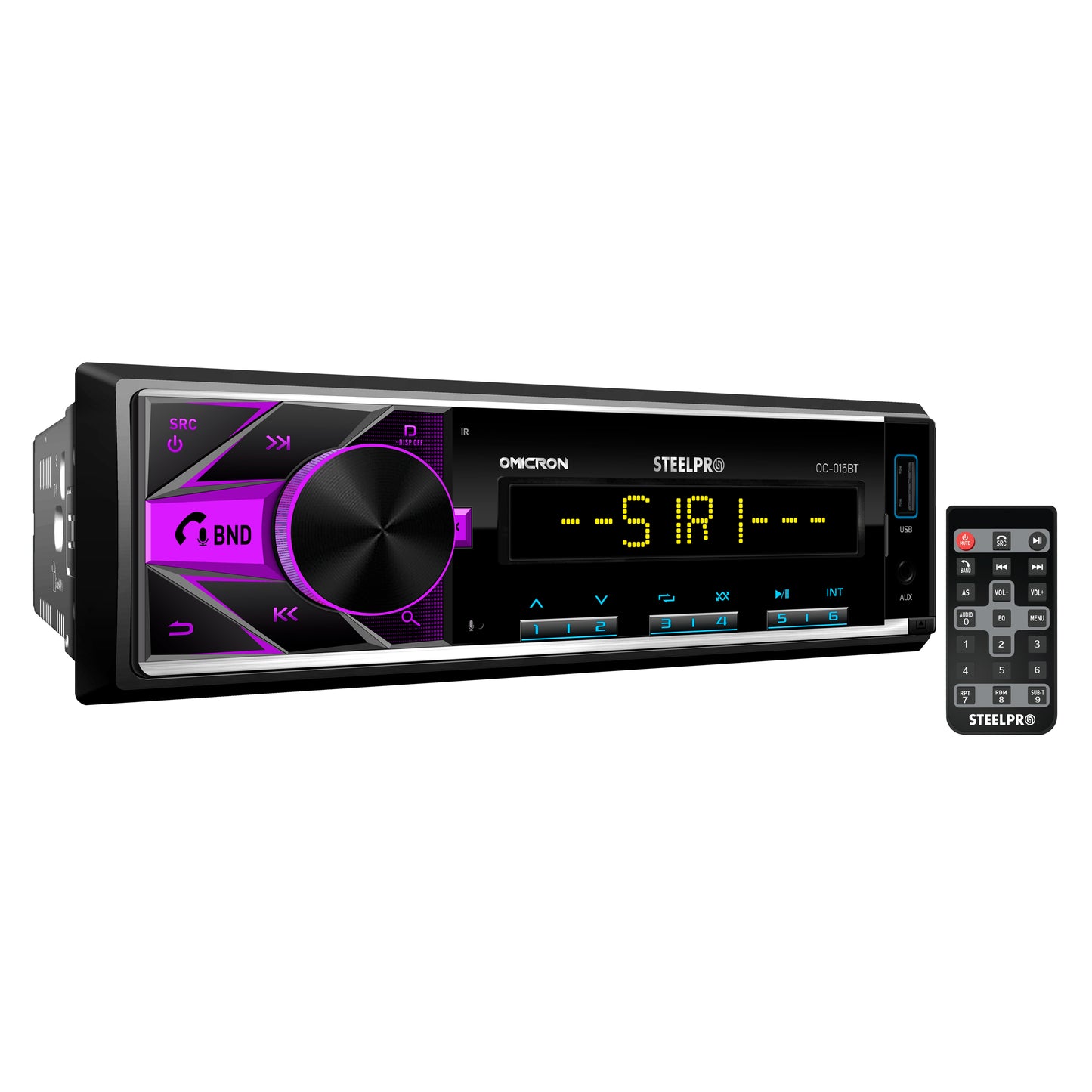 Autoestéreo 1 Din Steelpro OC-015BT Bluetooth 100W x4 USB FM RCA Subwoofer Carátula Desmontable