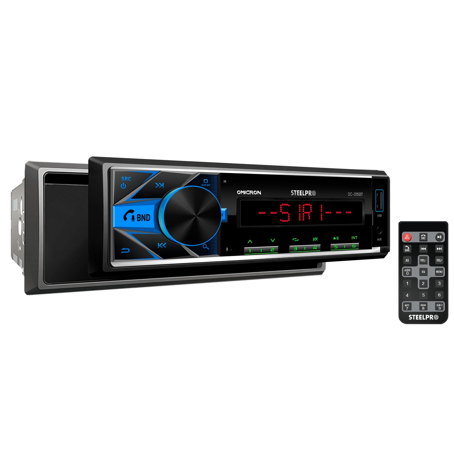 Autoestéreo 1 Din Steelpro OC-015BT Bluetooth 100W x4 USB FM RCA Subwoofer Carátula Desmontable