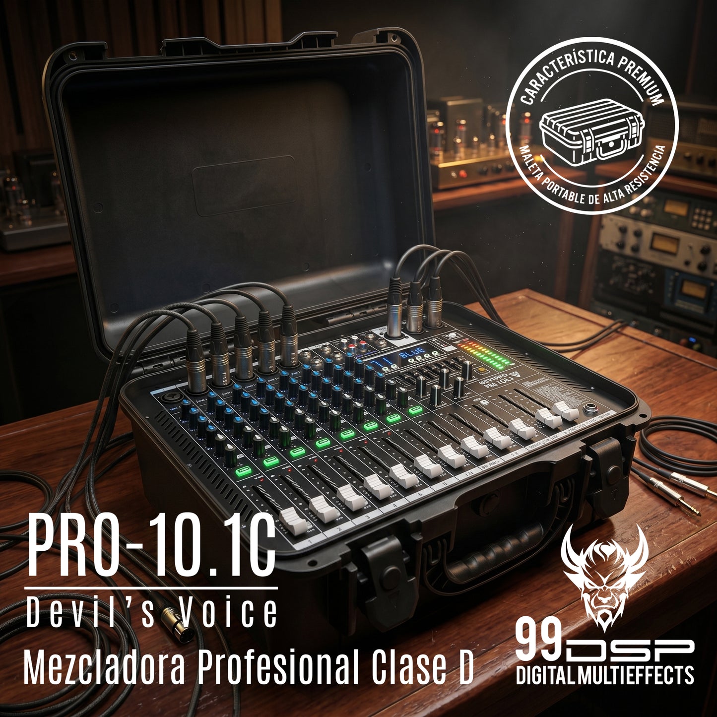Pro-10.1C Mezcladora Amplificada Profesional 10 Canales Clase D Bluetooth USB MP3 DSP 99 Efectos Conexión PC Ecualizador 7 Bandas Sonido En Vivo Steelpro