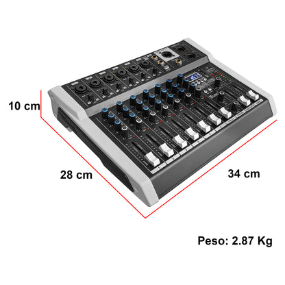 PRO-MIX8.1A Mezcladora Amplificada Profesional 8 Canales Clase D Bluetooth USB MP3 DSP 99 Efectos Conexión PC Grabación Audio Salida Subwoofer Sonido En Vivo Steelpro