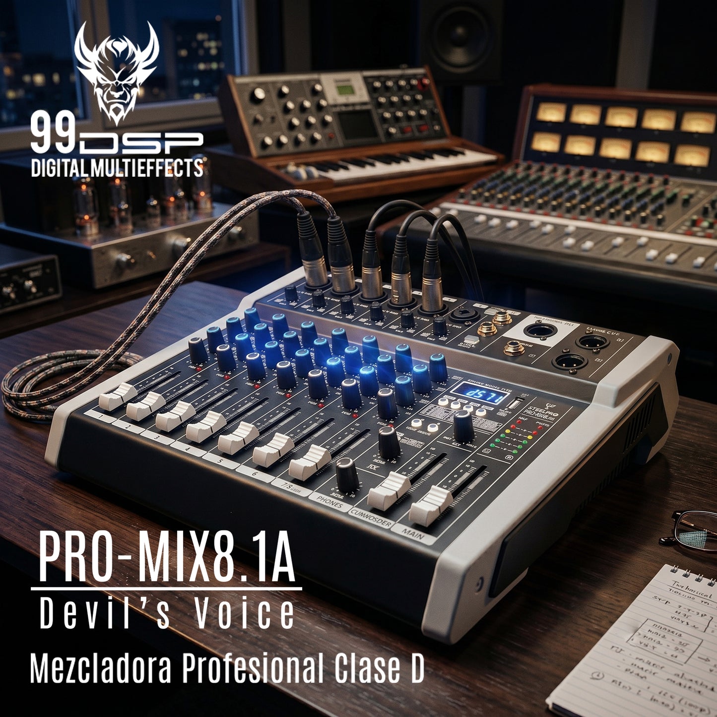PRO-MIX8.1A Mezcladora Amplificada Profesional 8 Canales Clase D Bluetooth USB MP3 DSP 99 Efectos Conexión PC Grabación Audio Salida Subwoofer Sonido En Vivo Steelpro
