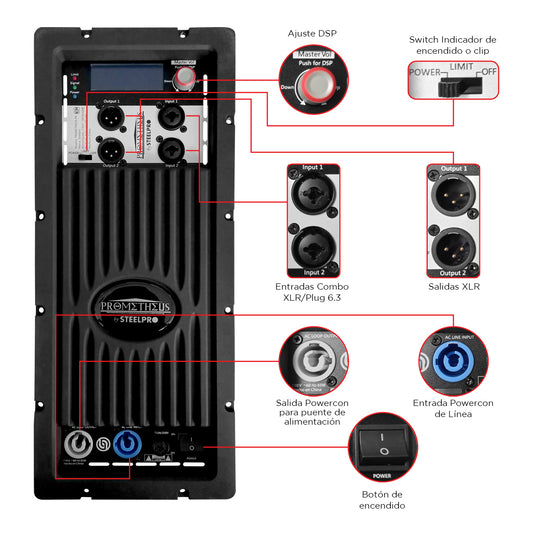 Modulo Amplificado Para Bajos Potencia 850w/ Rms Steel Pro Color Negro Potencia De Salida Rms 800 W