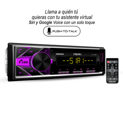 Autoestéreo 1 Din Steelpro OC-015BT Bluetooth 100W x4 USB FM RCA Subwoofer Carátula Desmontable