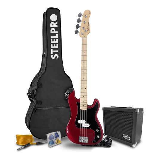 Paquete Bajo Electrico Jethro Series By Steelpro 502-sk Acabado Del Cuerpo Poliuretano Cantidad De Cuerdas 4 Color Rojo Orientación De La Mano Diestro