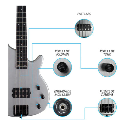 Paquete Bajo Electrico Jethro Series By Steelpro 504-sk Acabado Del Cuerpo Laqueado Cantidad De Cuerdas 4 Color Plateado Orientación De La Mano Diestro