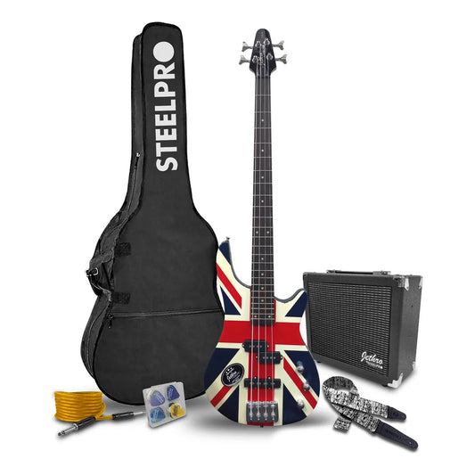 Paquete Bajo Electrico Jethro Series By Steelpro 510-sk Acabado Del Cuerpo Barnizado Cantidad De Cuerdas 4 Color Union Jack Orientación De La Mano Diestro