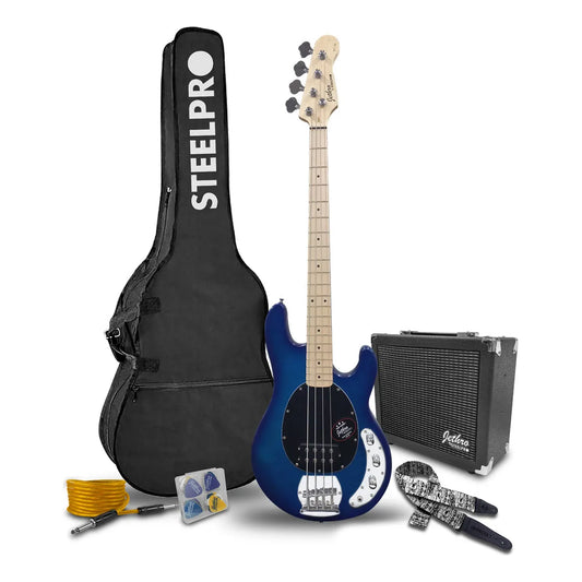 Paquete Bajo Electrico Jethro Series By Steelpro 511-sk Acabado Del Cuerpo Barnizado Cantidad De Cuerdas 4 Color Aaa Flamed Blue Burst Orientación De La Mano Diestro