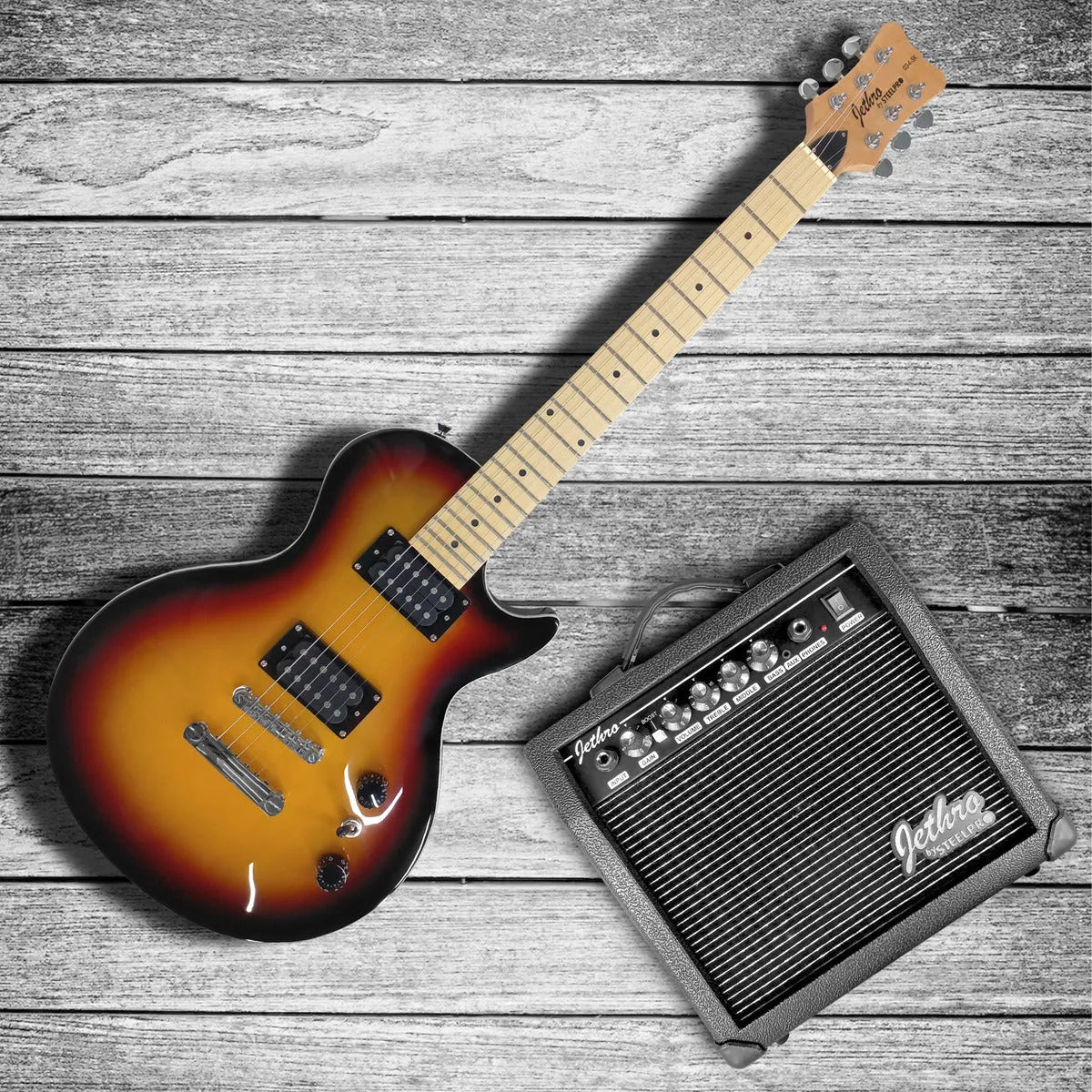 Paquete Guitarra Electric Series Jethro By Steelpro 034 Color 3 Tone Sunburst Diapasón De Maple Para Diestro