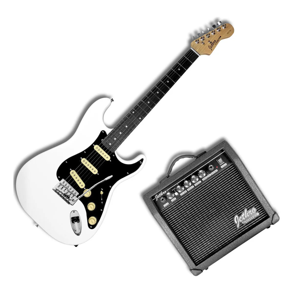 Paquete Guitarra Electrica Jethro Series By By  steelpro 023-sk Color Blanco Material Del Diapasón Álamo Orientación De La Mano Diestro