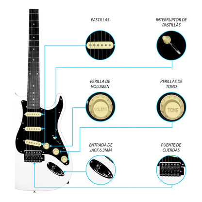 Paquete Guitarra Electrica Jethro Series By By  steelpro 023-sk Color Blanco Material Del Diapasón Álamo Orientación De La Mano Diestro