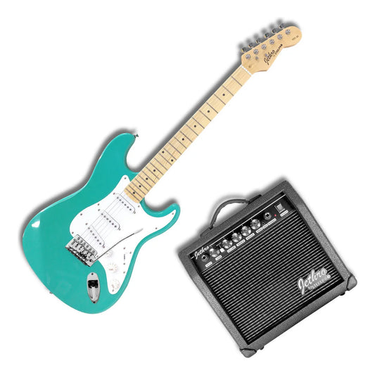 Paquete Guitarra Electrica Jethro Series By Steelpro 032 Color Sherwood Verde Diapasón De Maple Natural Para Diestro