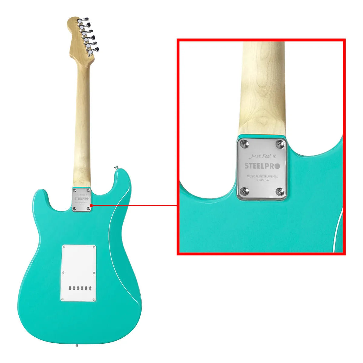 Paquete Guitarra Electrica Jethro Series By Steelpro 032 Color Sherwood Verde Diapasón De Maple Natural Para Diestro