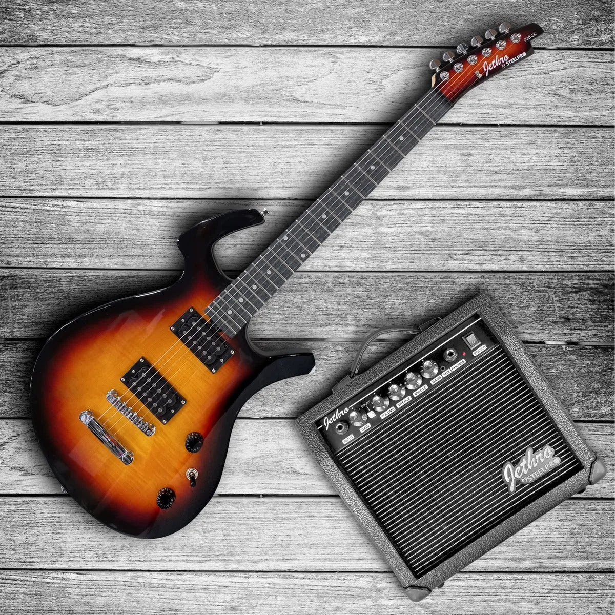 Paquete Guitarra Electrica Jethro Series By Steelpro 038-sk Color Maple Material Del Diapasón Flamed 3 Tone Orientación De La Mano Diestro