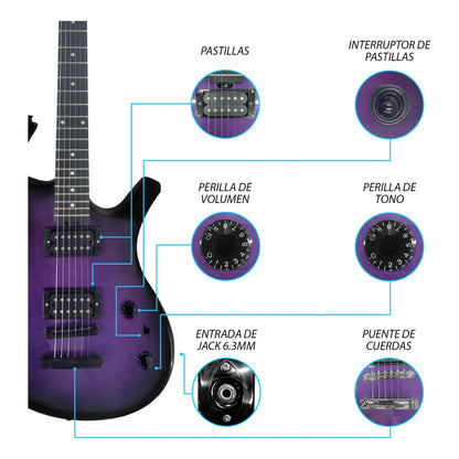 Paquete Guitarra Electrica Jethro Series By Steelpro 039-sk Color Violeta Oscuro Diapasón De Maple Para Diestro