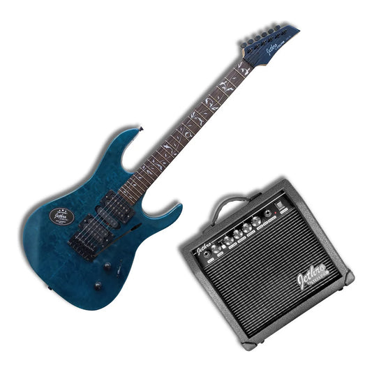 Paquete Guitarra Electrica Jethro Series By Steelpro 043-sk Color Quilted Blue Material Del Diapasón Alamo Negro Orientación De La Mano Diestro