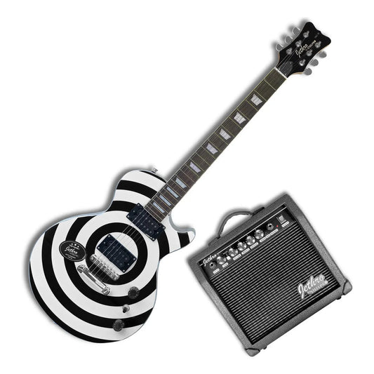 Paquete Guitarra Electrica Jethro Series By Steelpro 065-sk Color Decal Silver Body Material Del Diapasón Álamo Laminado Negro Con Bloques Orientación De La Mano Diestro