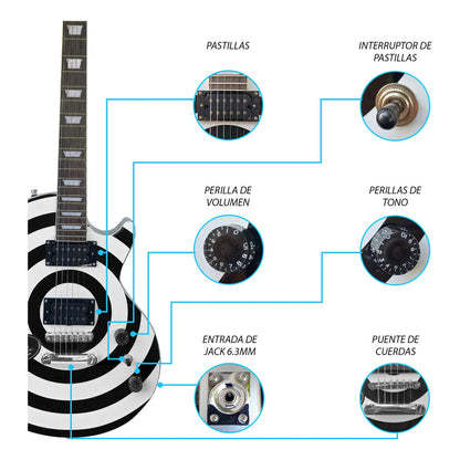 Paquete Guitarra Electrica Jethro Series By Steelpro 065-sk Color Decal Silver Body Material Del Diapasón Álamo Laminado Negro Con Bloques Orientación De La Mano Diestro