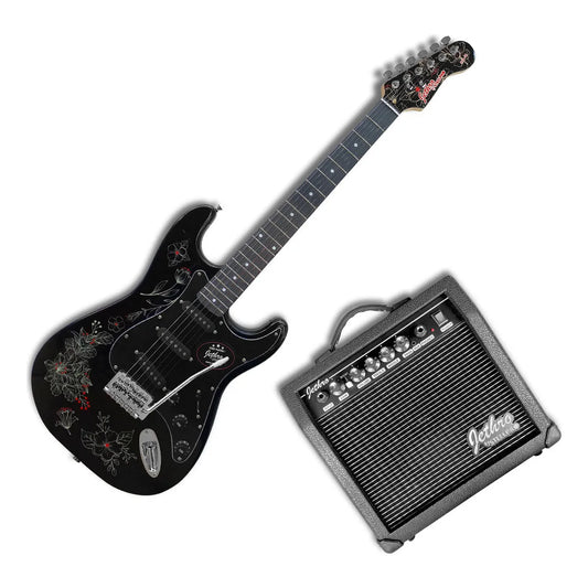 Paquete Guitarra Electrica Jethro Series By Steelpro 078-sk Color Negro Material Del Diapasón Alamo Negro Orientación De La Mano Diestro