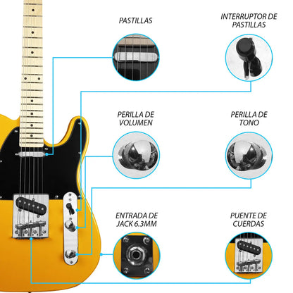 Paquete Guitarra Electrica Jethro Series By  steelpro 027 Color Amarillo