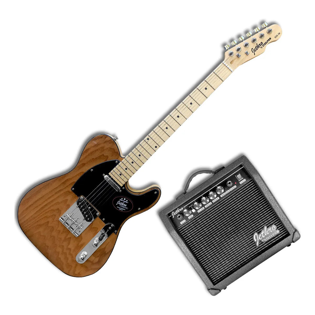 Paquete Guitarra Electrica Series Jethro By Steelpro 033-sk Color Natural Mahogany Material Del Diapasón Alamo Negro Laminado Orientación De La Mano Diestro