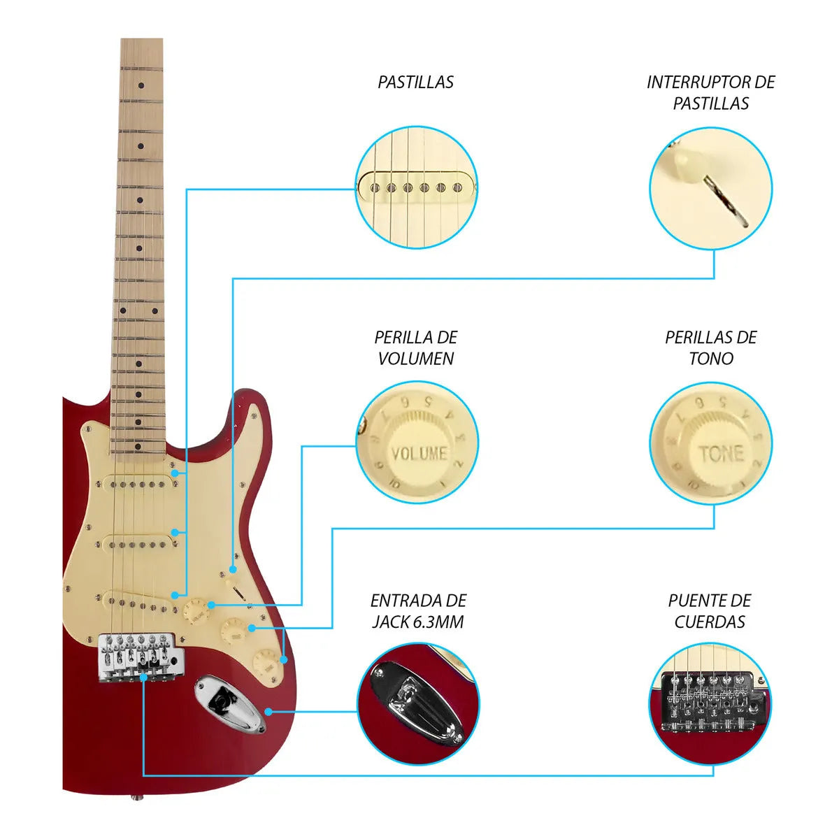 Paquete Guitarra Electrica Series Jethro By Steelpro 046-sk Color Rojo Material Del Diapasón Maple Orientación De La Mano Diestro
