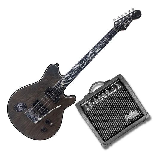 Paquete Guitarra Eléctrica Series Jethro By Steelpro 054-sk Color Blanck Venner Material Del Diapasón Álamo Negro Lamiando Orientación De La Mano Diestro