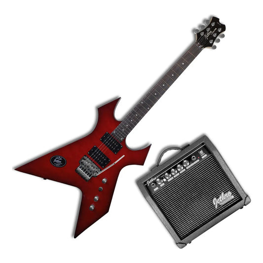 Paquete Guitarra Electrica Series Jethro By Steelpro 055-sk Color Red Quilted Soft Burst Material Del Diapasón Alamo Negro Laminado Orientación De La Mano Diestro