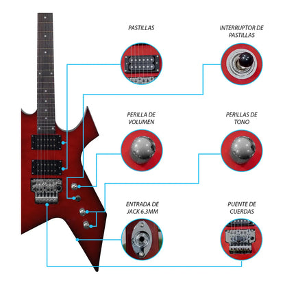 Paquete Guitarra Electrica Series Jethro By Steelpro 055-sk Color Red Quilted Soft Burst Material Del Diapasón Alamo Negro Laminado Orientación De La Mano Diestro