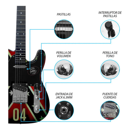 Paquete Guitarra Electrica Series Jethro By Steelpro 072-sk Color Confederate Flag Material Del Diapasón Negro Laminado Orientación De La Mano Diestro