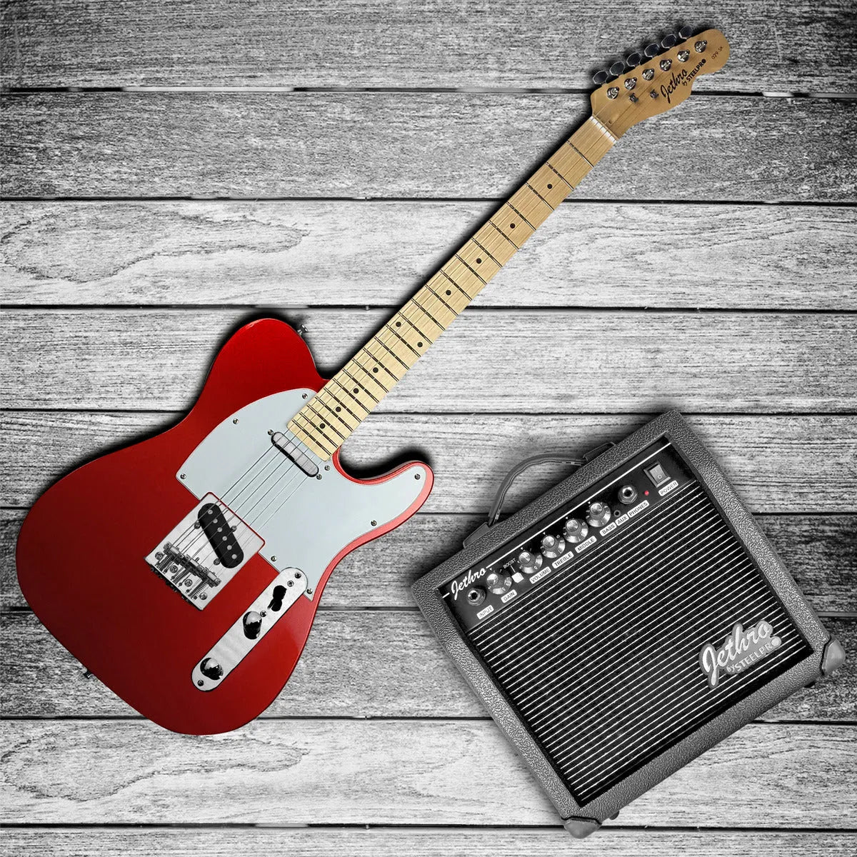 Paquete Guitarra Electrica Steelpro Jethro 029-sk 2023 Telecaster Para Diestro Baswood Color Rojo