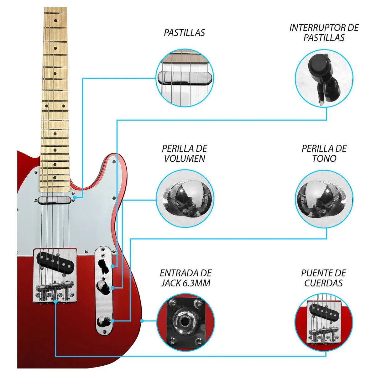 Paquete Guitarra Electrica Steelpro Jethro 029-sk 2023 Telecaster Para Diestro Baswood Color Rojo
