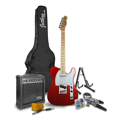 Paquete Guitarra Electrica Steelpro Jethro 029-sk 2023 Telecaster Para Diestro Baswood Color Rojo