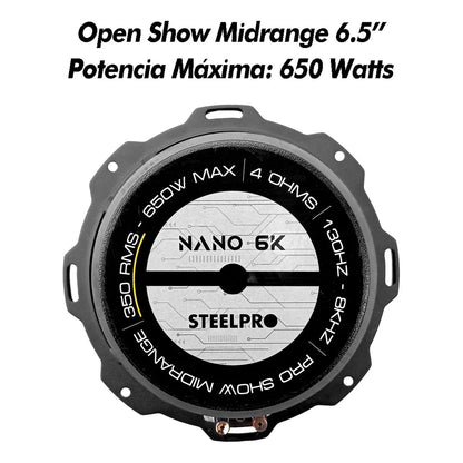 Par De Medio Rango Nano 6.5puLG Open Show Alto Spl Steelpro Color Negro