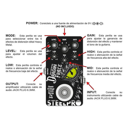 Pedal Para Guitarra Steelpro Dragon Force 6 Distorsión  9v
