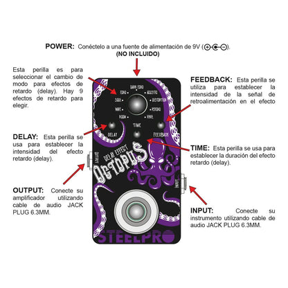 Pedal Para Guitarra Steelpro Octopus Delay Effect 9v