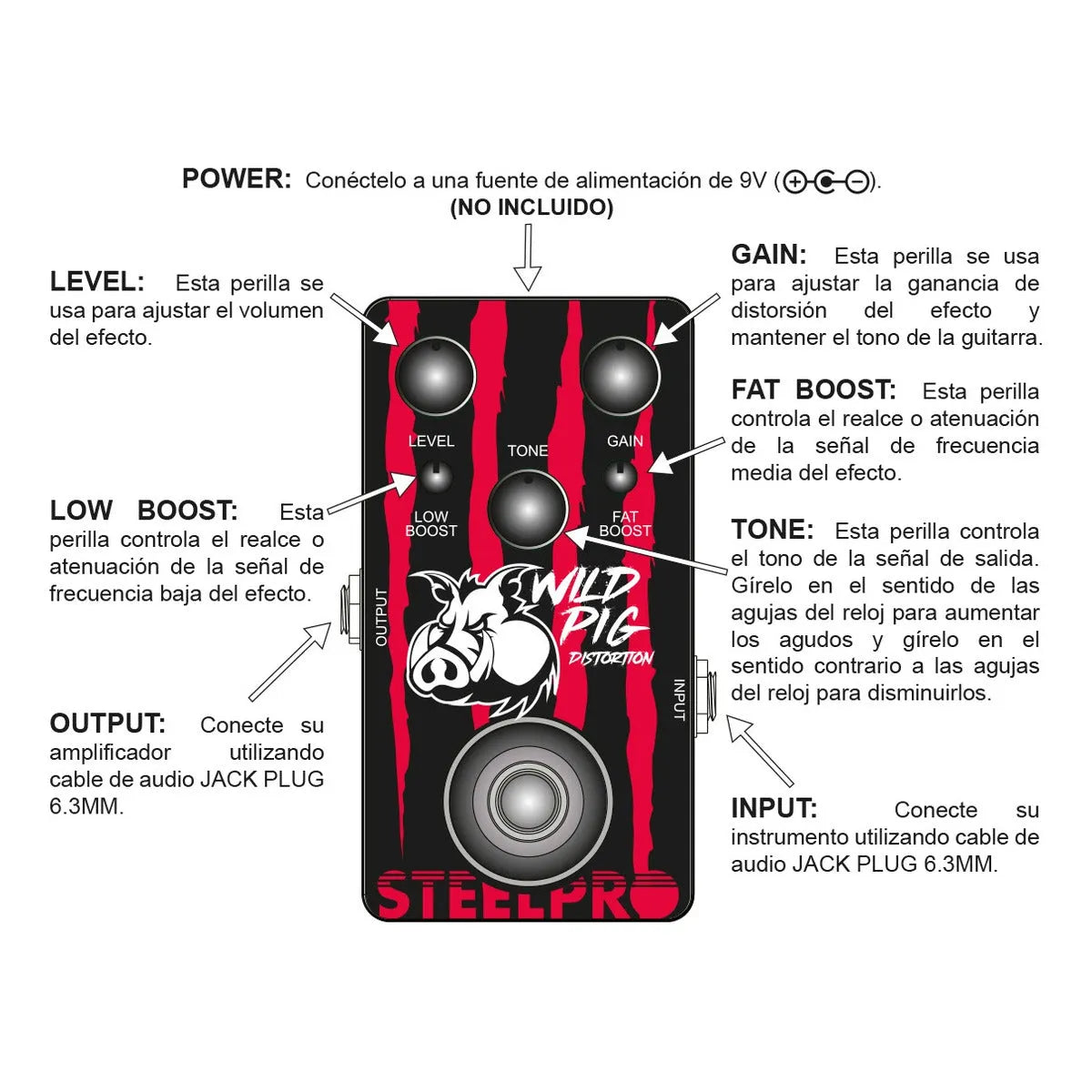 Pedal Para Guitarra Steelpro Wild Pig Distortion 9v