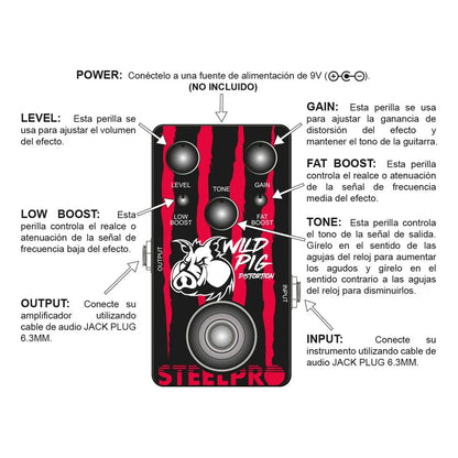Pedal Para Guitarra Steelpro Wild Pig Distortion 9v