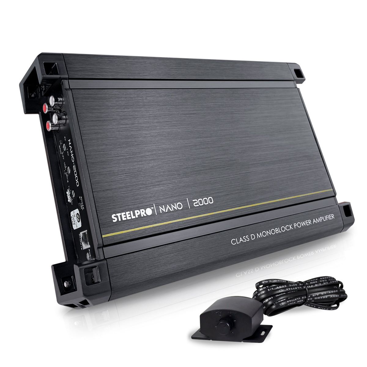 Amplificador Nano 2000 Clase D Steelpro para Subwoofer Monoblock Bass 2000W MAX 1 Ohm estable Alto Rendimiento Open Show, LPF, Bass Boost 12 dB,Filtro Subsonico, Fase Variable, Control de Bajos