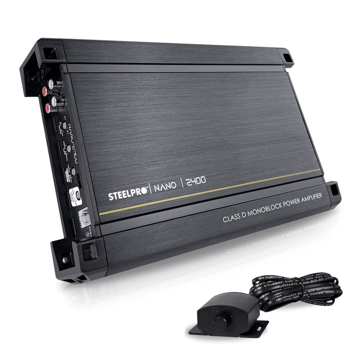 Amplificador Nano 2400 Clase D Steelpro para Subwoofer Monoblock Bass 2400W MAX 1 Ohm estable Alto Rendimiento Open Show, LPF, Bass Boost 12 dB,Filtro Subsonico, Fase Variable, Control de Bajos