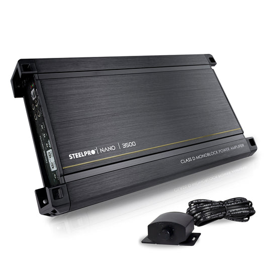 Amplificador Nano 3500 Clase D Steelpro para Subwoofer Monoblock Bass 3500W MAX 1 Ohm estable Alto Rendimiento Open Show, LPF, Bass Boost 12 dB,Filtro Subsonico, Fase Variable, Control de Bajos