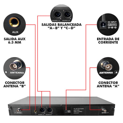 Set Profesional 4 Micrófonos Inalámbricos Uhf 70m Steelpro