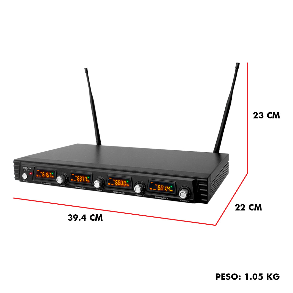 Set Profesional 4 Micrófonos Inalámbricos Uhf 70m Steelpro