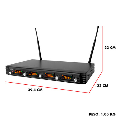 Set Profesional 4 Micrófonos Inalámbricos Uhf 70m Steelpro